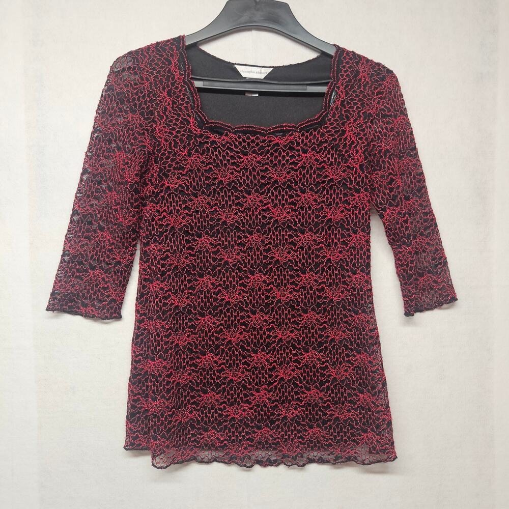 Christopher & Banks Red and Black Lace 3/4 sleeve blouse